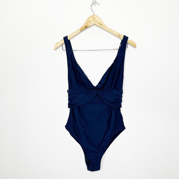 J.CREW Twist Front One Piece Swimsuit NAVY BLUE J2821 women's 10 - Picture 3 of 10